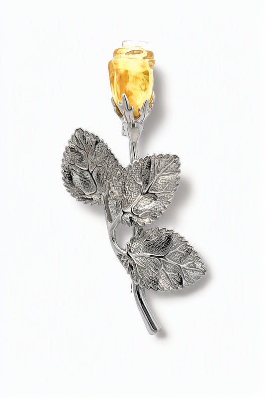 Rose Lemon Amber Silver Brooch — DARVIN (Pre-Order)