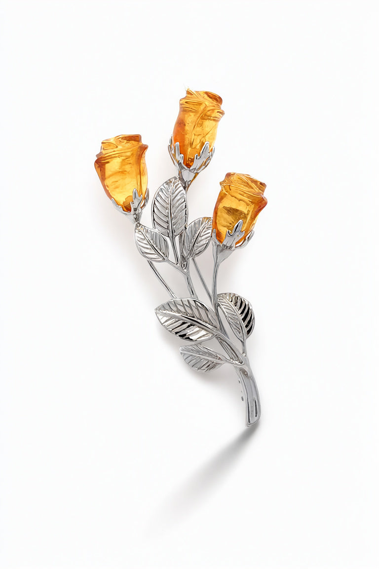 Rose Lemon Amber Silver Brooch — DARVIN (Pre-Order)