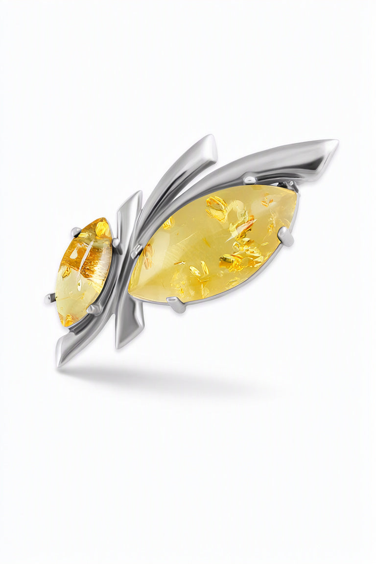 Marquise Lemon Amber Silver Brooch — DARVIN (Pre-Order)