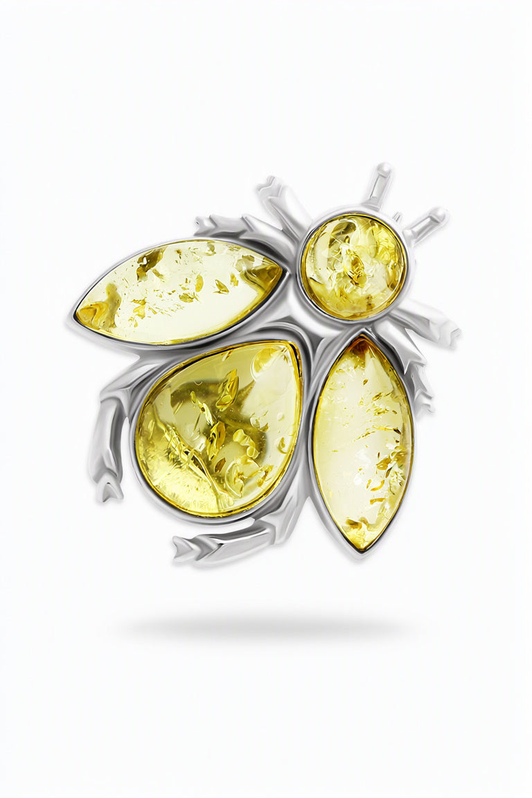 Teardrop Lemon Amber Silver Brooch — DARVIN (Pre-Order)
