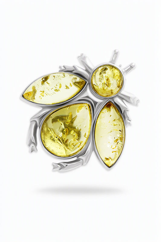 Teardrop Lemon Amber Silver Brooch — DARVIN (Pre-Order)