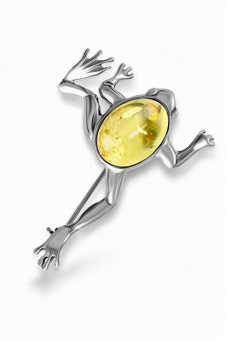 Oval Lemon Amber Silver Brooch — DARVIN (Pre-Order)