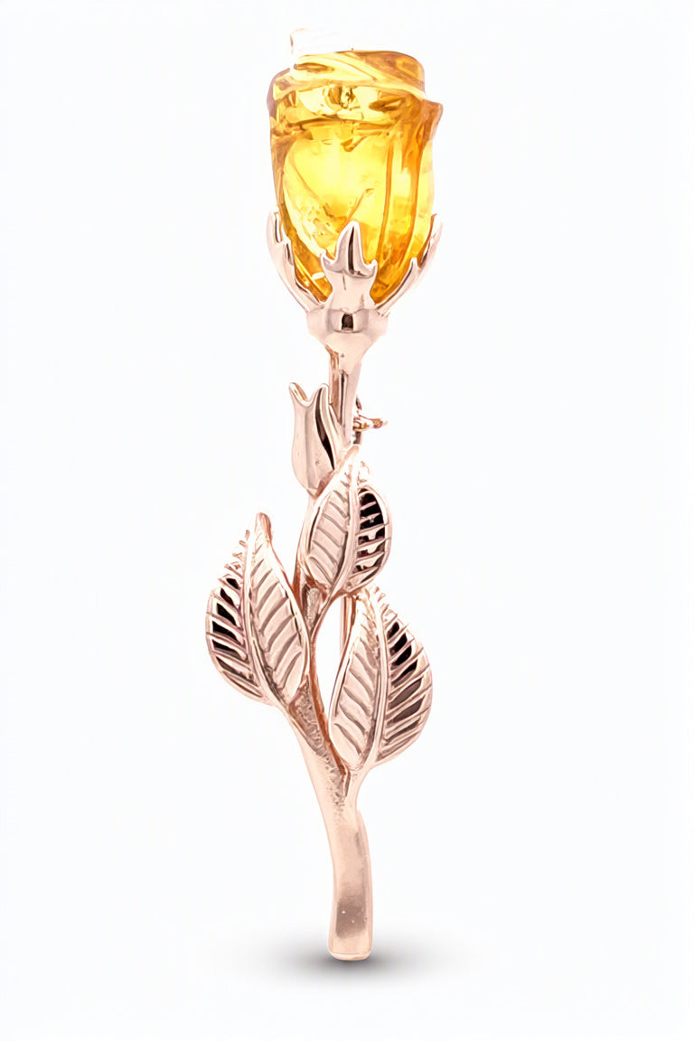 Rose Lemon Amber Silver Brooch — DARVIN (Pre-Order)