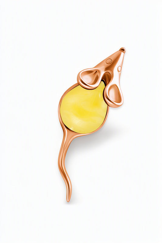 Mouse Amber Brooch