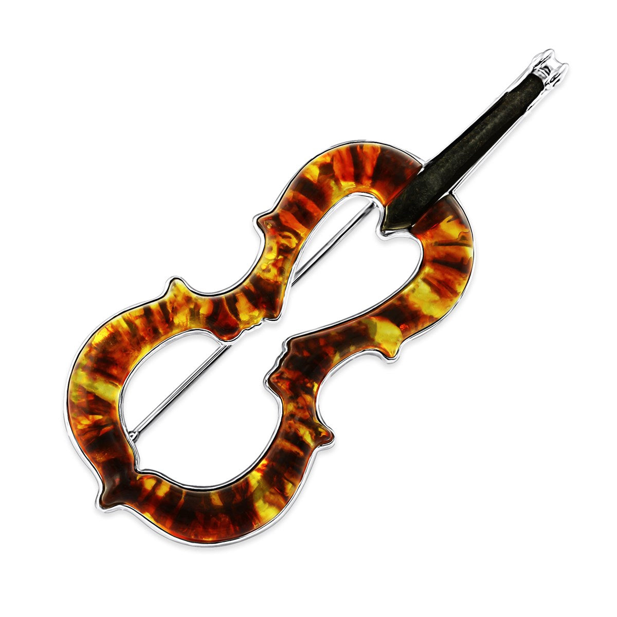 Cello Cognac Amber Silver Brooch — DARVIN (Pre-Order)