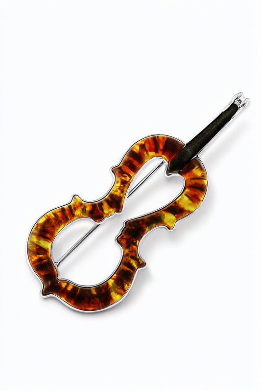 Cello Cognac Amber Silver Brooch — DARVIN (Pre-Order)