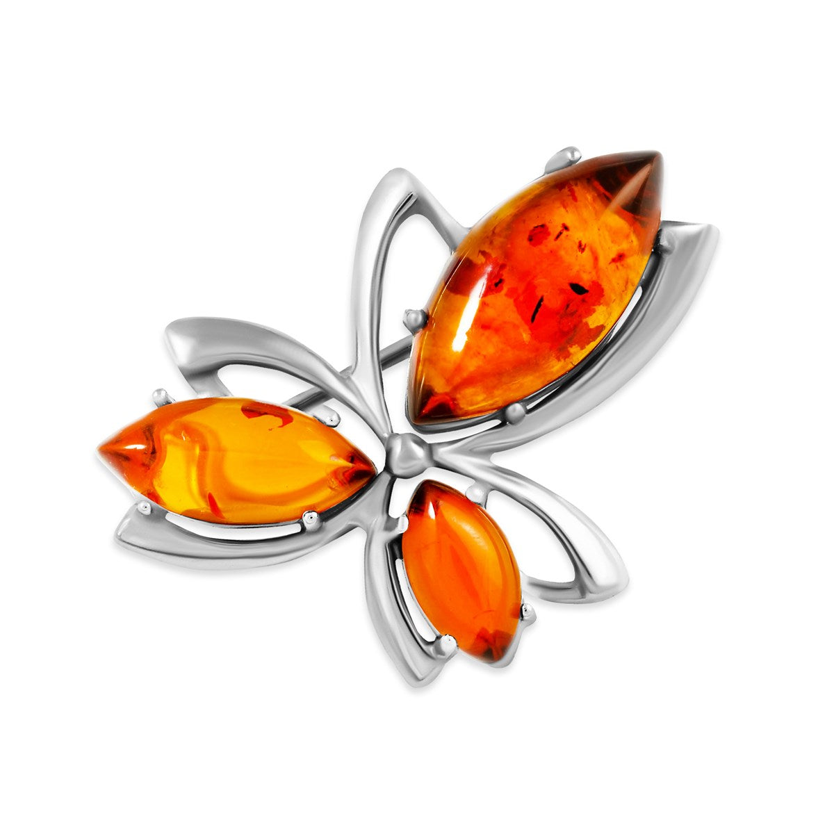 Marquise Cognac Amber Silver Brooch — DARVIN (Pre-Order)