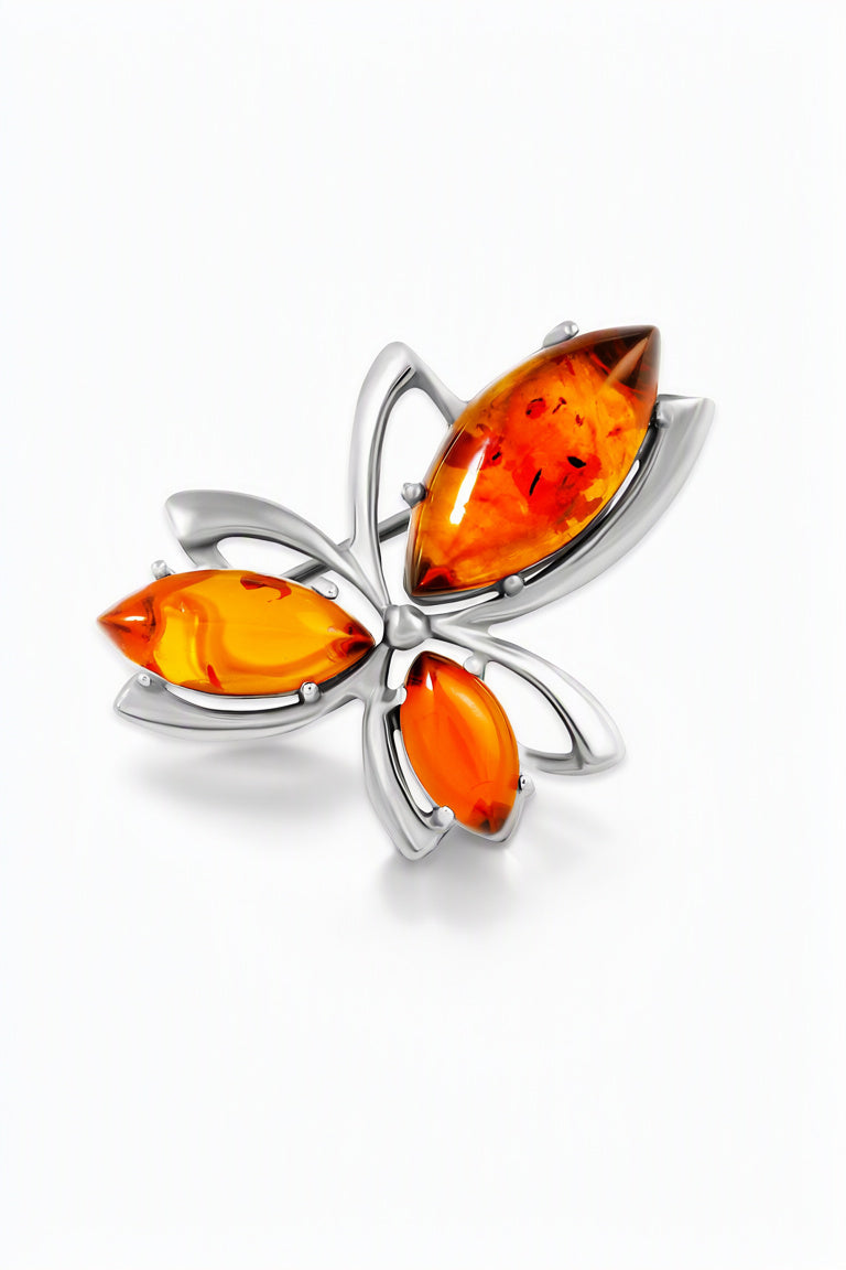 Marquise Cognac Amber Silver Brooch — DARVIN (Pre-Order)