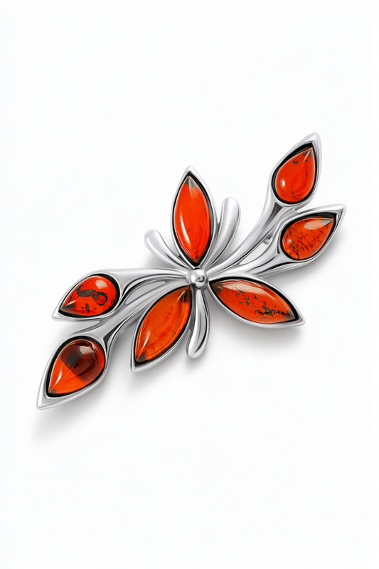 Marquise Cognac Amber Silver Brooch — DARVIN (Pre-Order)