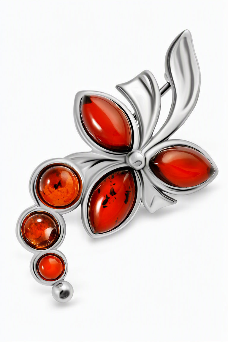 Marquise Cognac Amber Silver Brooch — DARVIN (Pre-Order)