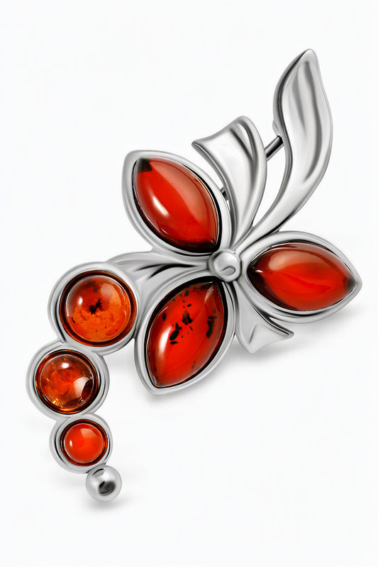 Marquise Cognac Amber Silver Brooch — DARVIN (Pre-Order)