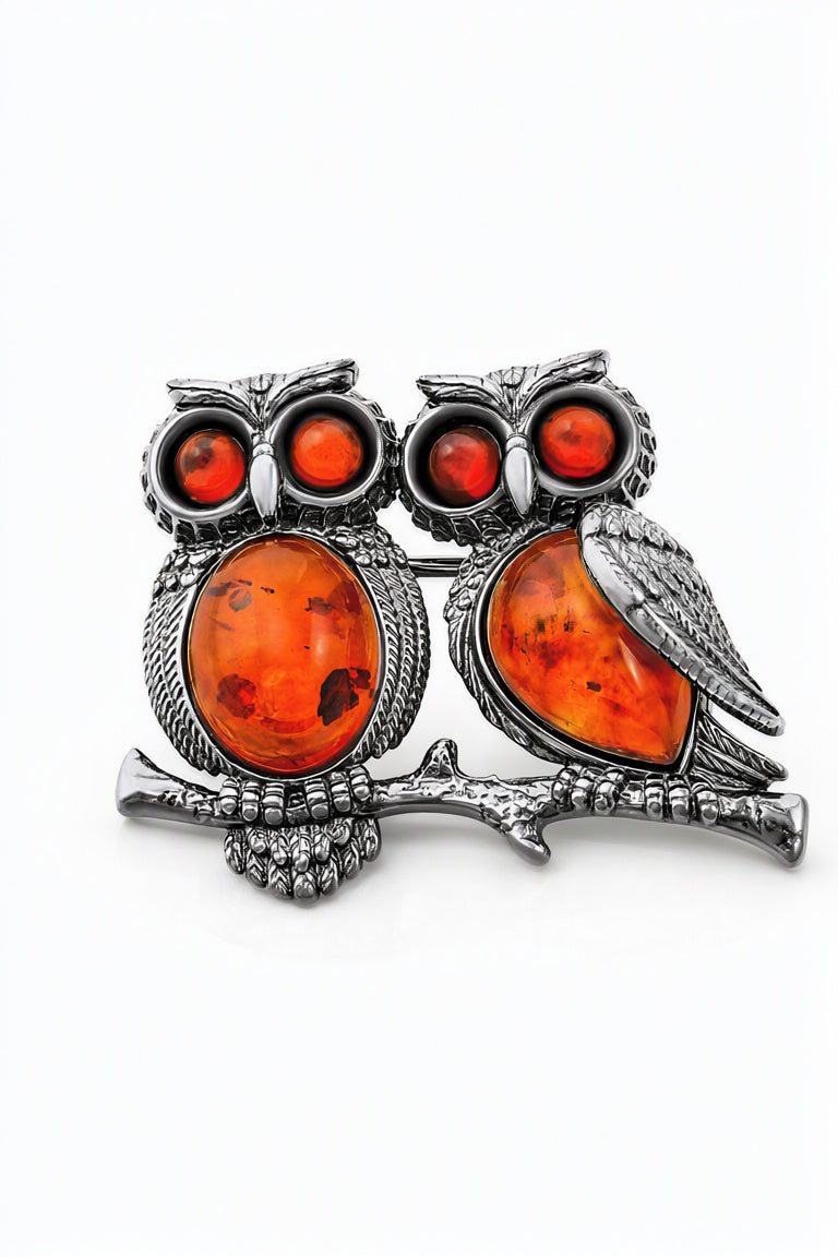 Oval Cognac Amber Silver Brooch — DARVIN (Pre-Order)