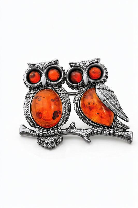 Oval Cognac Amber Silver Brooch — DARVIN (Pre-Order)