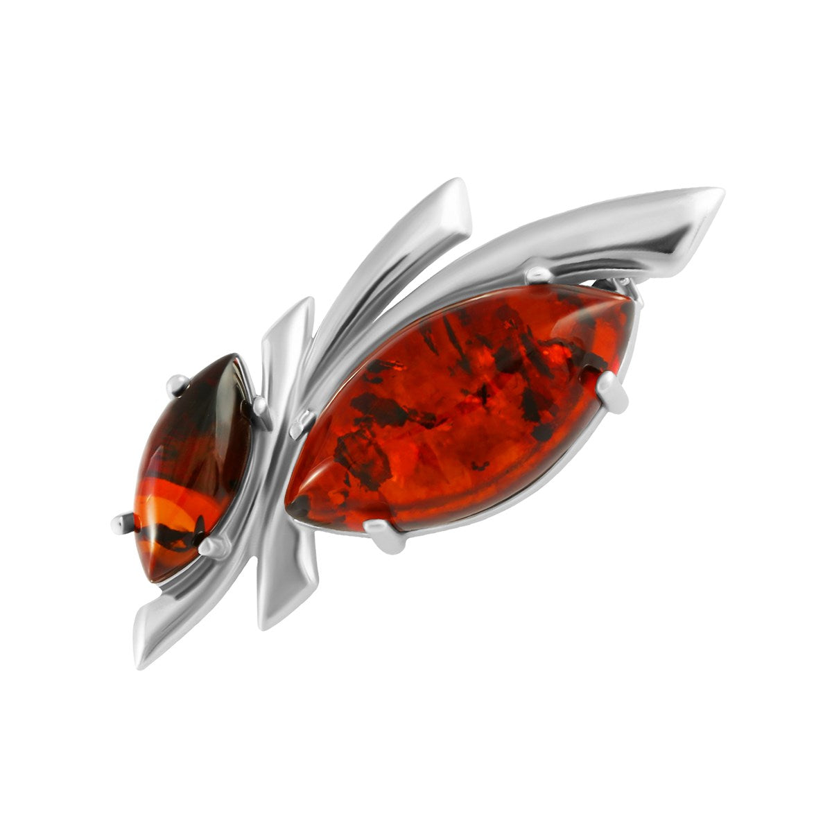 Marquise Cognac Amber Silver Brooch — DARVIN (Pre-Order)