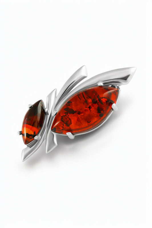 Marquise Cognac Amber Silver Brooch — DARVIN (Pre-Order)