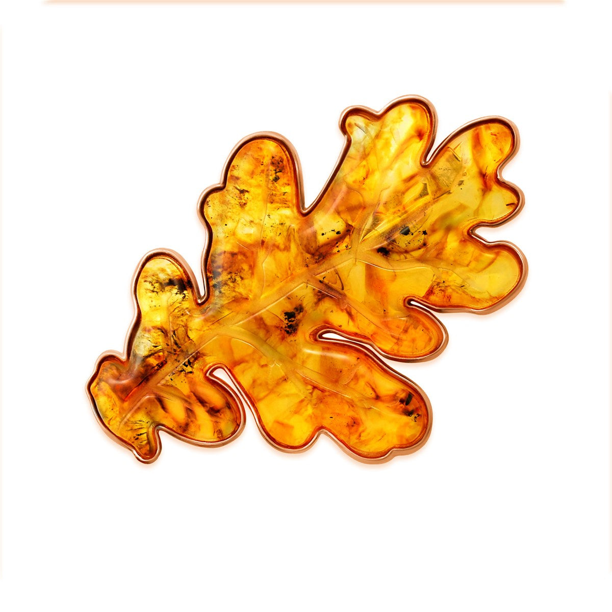 Oak Leaf Cognac Amber Silver Brooch — DARVIN (Pre-Order)
