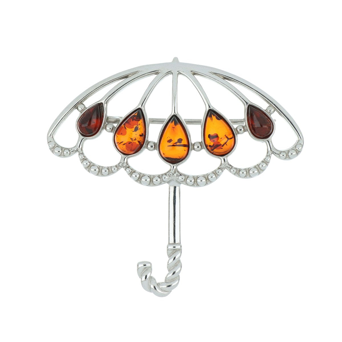 Teardrop Cognac Amber Silver Brooch — DARVIN (Pre-Order)