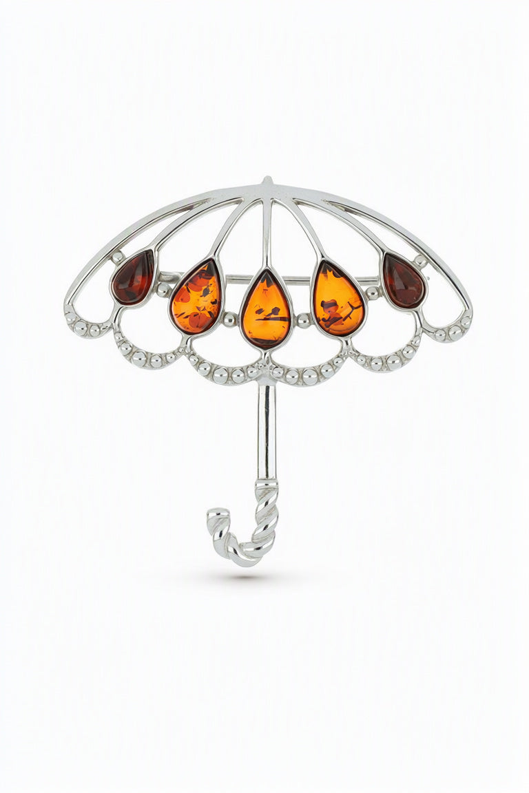 Teardrop Cognac Amber Silver Brooch — DARVIN (Pre-Order)