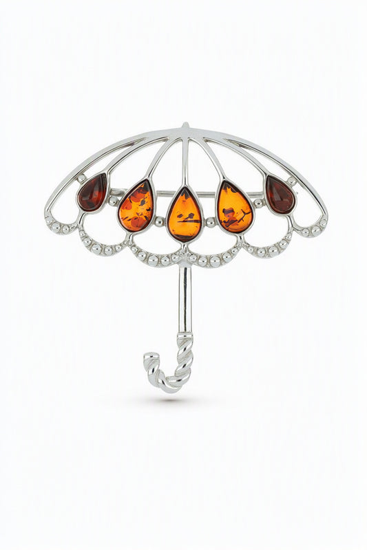 Teardrop Cognac Amber Silver Brooch — DARVIN (Pre-Order)