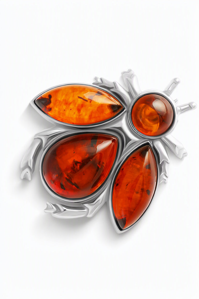 Teardrop Cognac Amber Silver Brooch — DARVIN (Pre-Order)