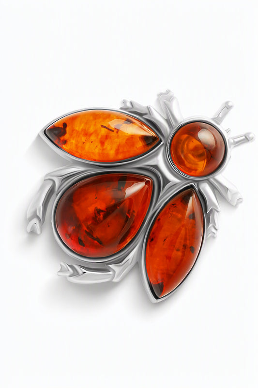 Teardrop Cognac Amber Silver Brooch — DARVIN (Pre-Order)