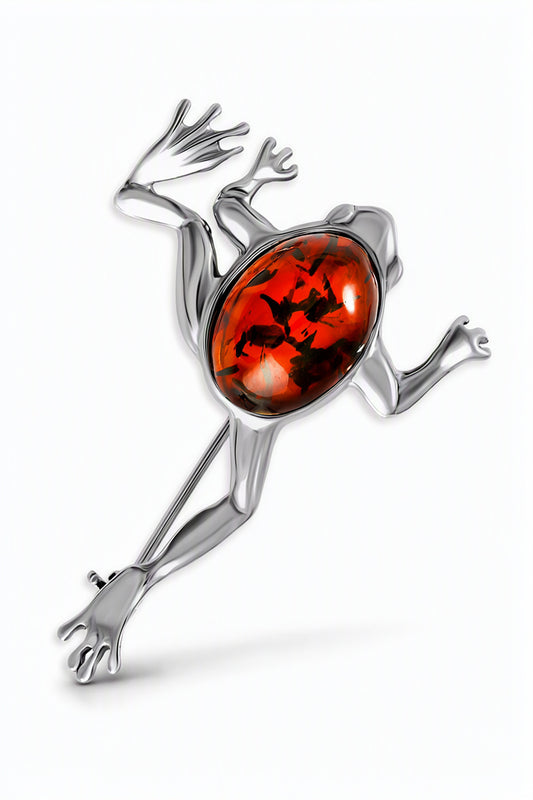 Oval Cognac Amber Silver Brooch — DARVIN (Pre-Order)