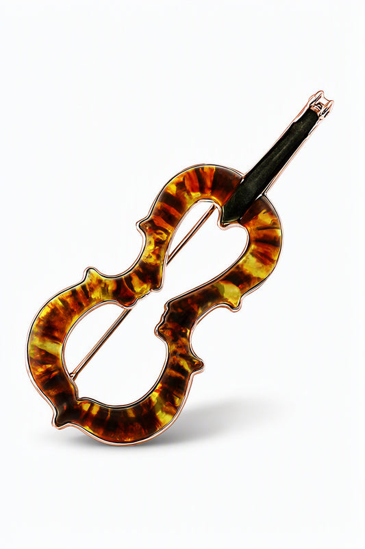 Cello Cognac Amber Silver Brooch — DARVIN (Pre-Order)