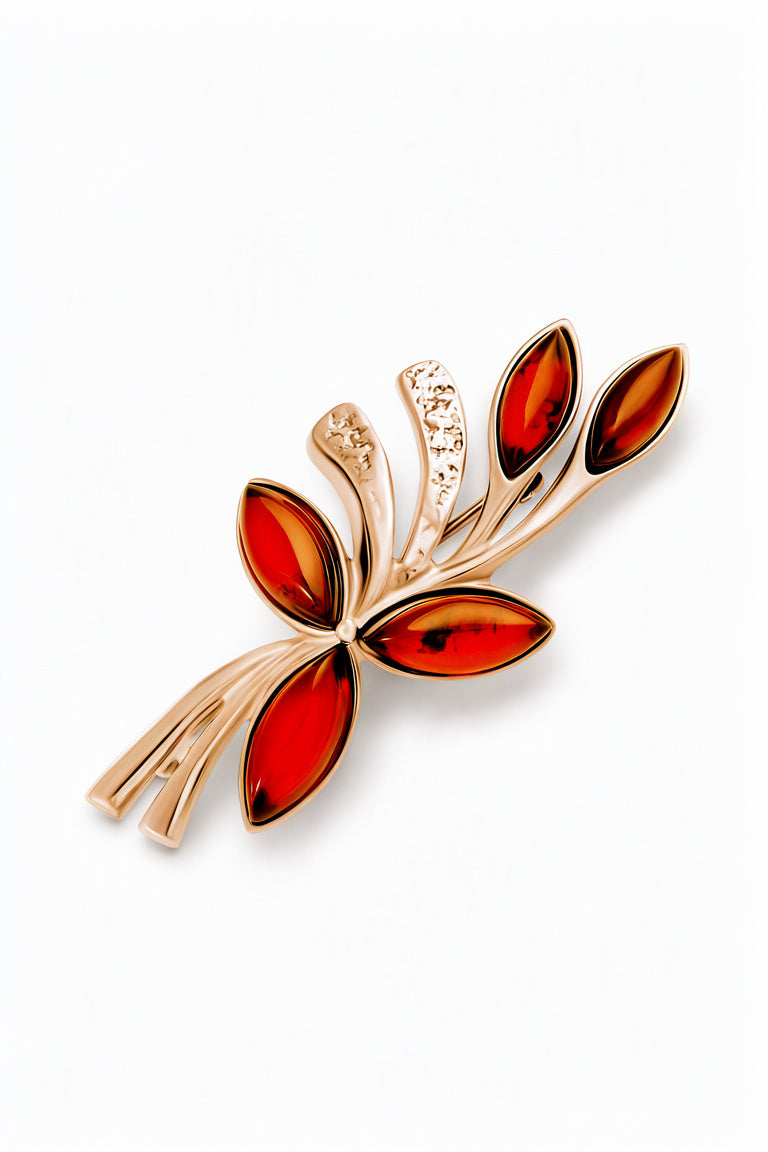 Marquise Cognac Amber Silver Brooch — DARVIN (Pre-Order)