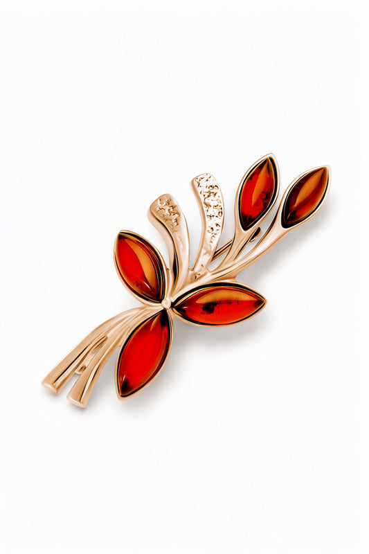 Marquise Cognac Amber Silver Brooch — DARVIN (Pre-Order)