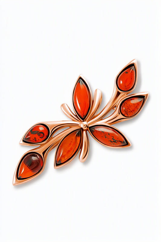 Marquise Cognac Amber Silver Brooch — DARVIN (Pre-Order)