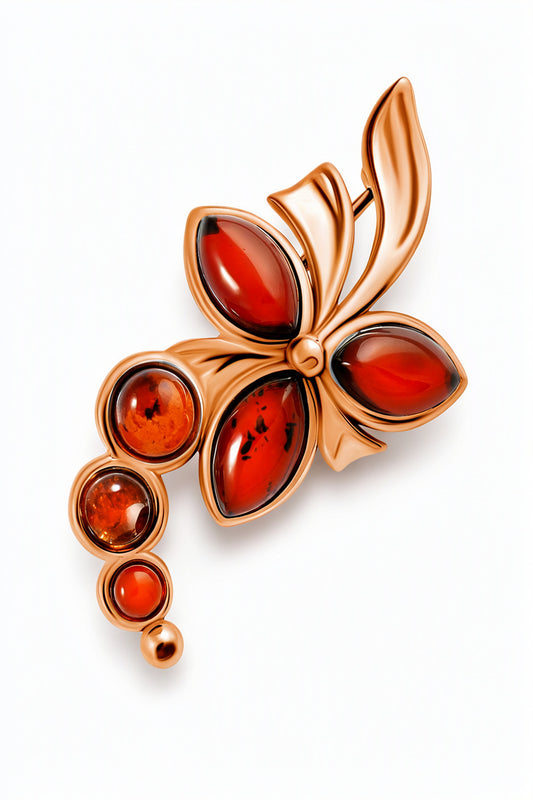 Marquise Cognac Amber Silver Brooch — DARVIN (Pre-Order)