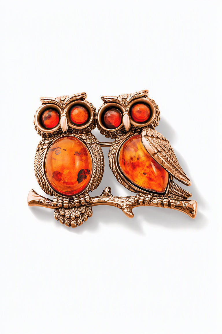 Oval Cognac Amber Silver Brooch — DARVIN (Pre-Order)