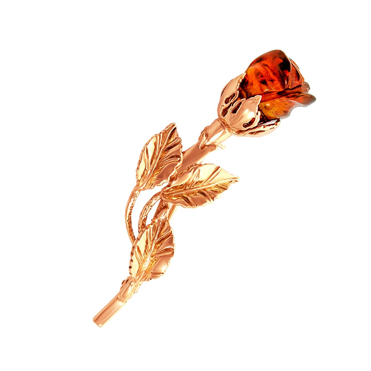 Rose Cognac Amber Silver Brooch — DARVIN (Pre-Order)
