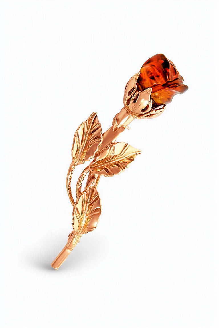 Rose Cognac Amber Silver Brooch — DARVIN (Pre-Order)