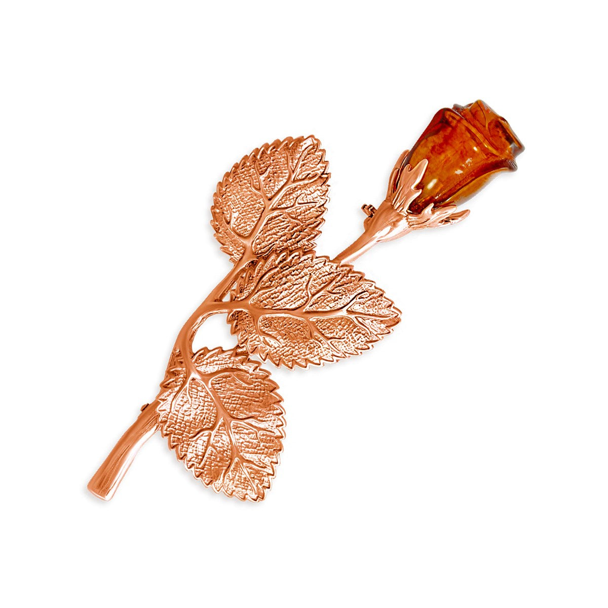 Rose Cognac Amber Silver Brooch — DARVIN (Pre-Order)