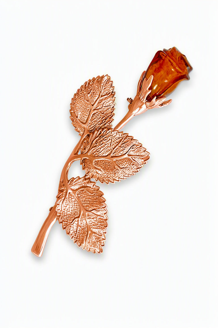 Rose Cognac Amber Silver Brooch — DARVIN (Pre-Order)