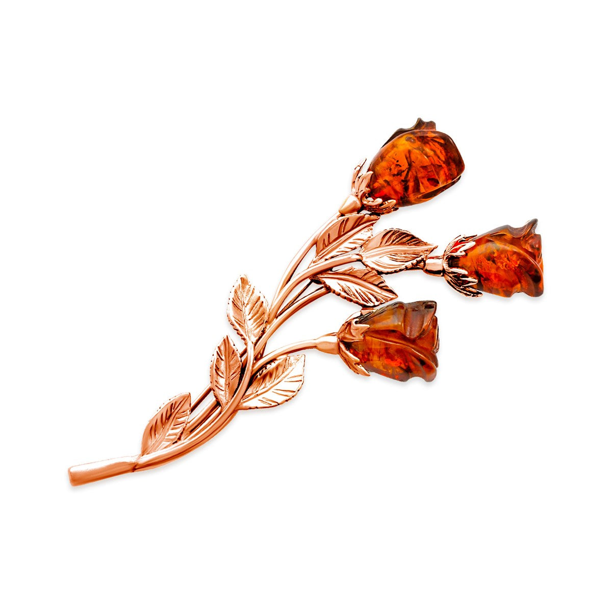 Rose Cognac Amber Silver Brooch — DARVIN (Pre-Order)