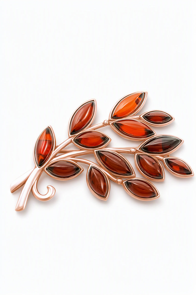 Marquise Cognac Amber Silver Brooch — DARVIN (Pre-Order)