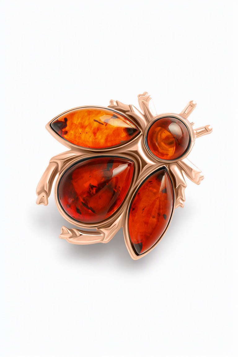Teardrop Cognac Amber Silver Brooch — DARVIN (Pre-Order)