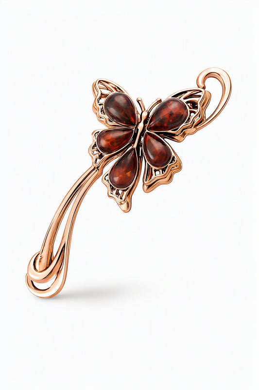 Teardrop Cognac Amber Silver Brooch — DARVIN (Pre-Order)