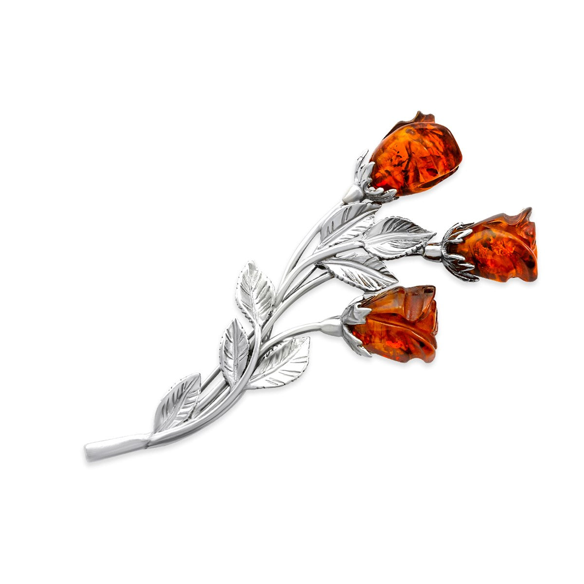 Rose Cognac Amber Silver Brooch — DARVIN (Pre-Order)