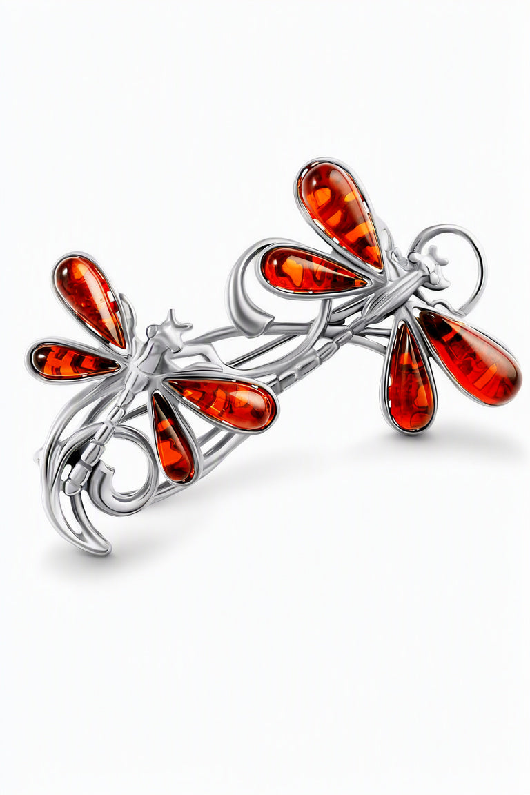Teardrop Cognac Amber Silver Brooch — DARVIN (Pre-Order)