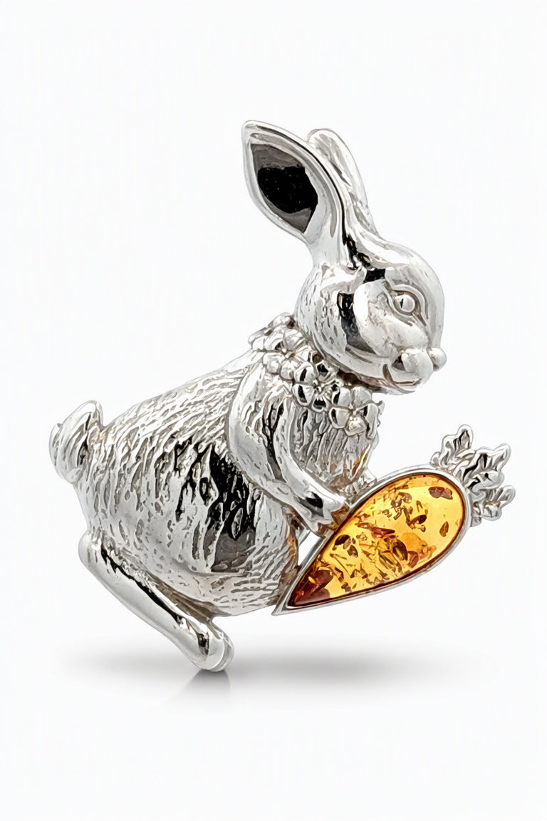 Teardrop Cognac Amber Silver Brooch — DARVIN (Pre-Order)