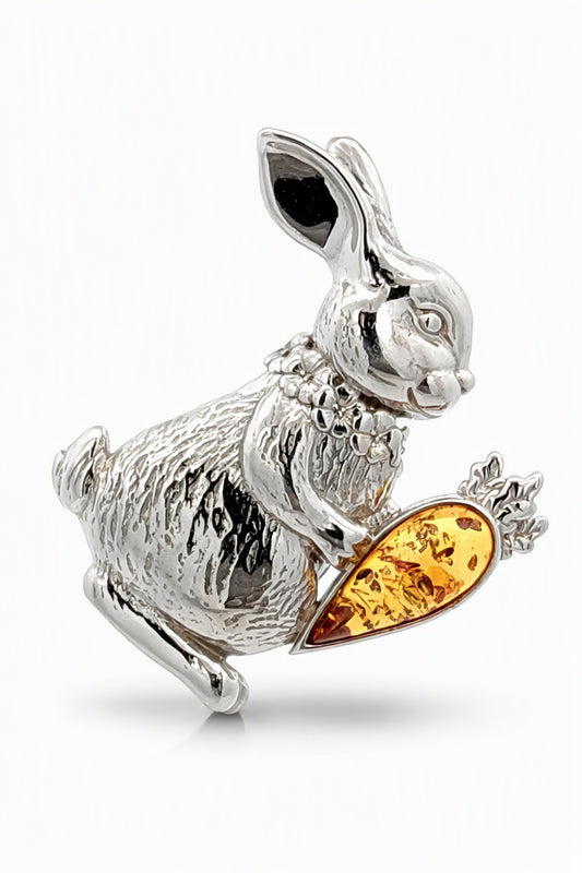 Teardrop Cognac Amber Silver Brooch — DARVIN (Pre-Order)