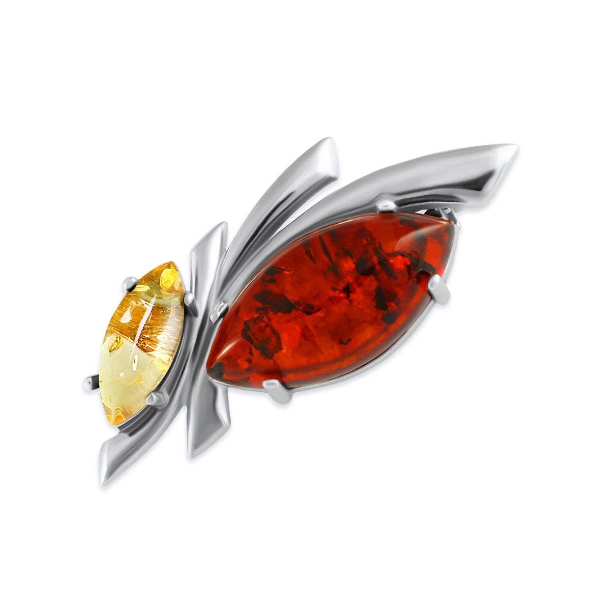 Marquise Mixed Amber Silver Brooch — DARVIN (Pre-Order)