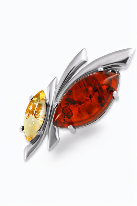 Marquise Mixed Amber Silver Brooch — DARVIN (Pre-Order)