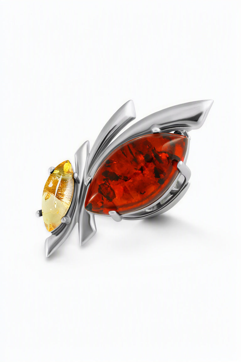 Marquise Mixed Amber Silver Brooch — DARVIN (Pre-Order)