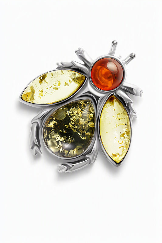 Teardrop Mixed Amber Silver Brooch — DARVIN (Pre-Order)