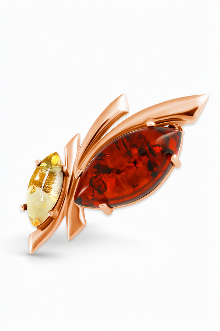 Marquise Mixed Amber Silver Brooch — DARVIN (Pre-Order)