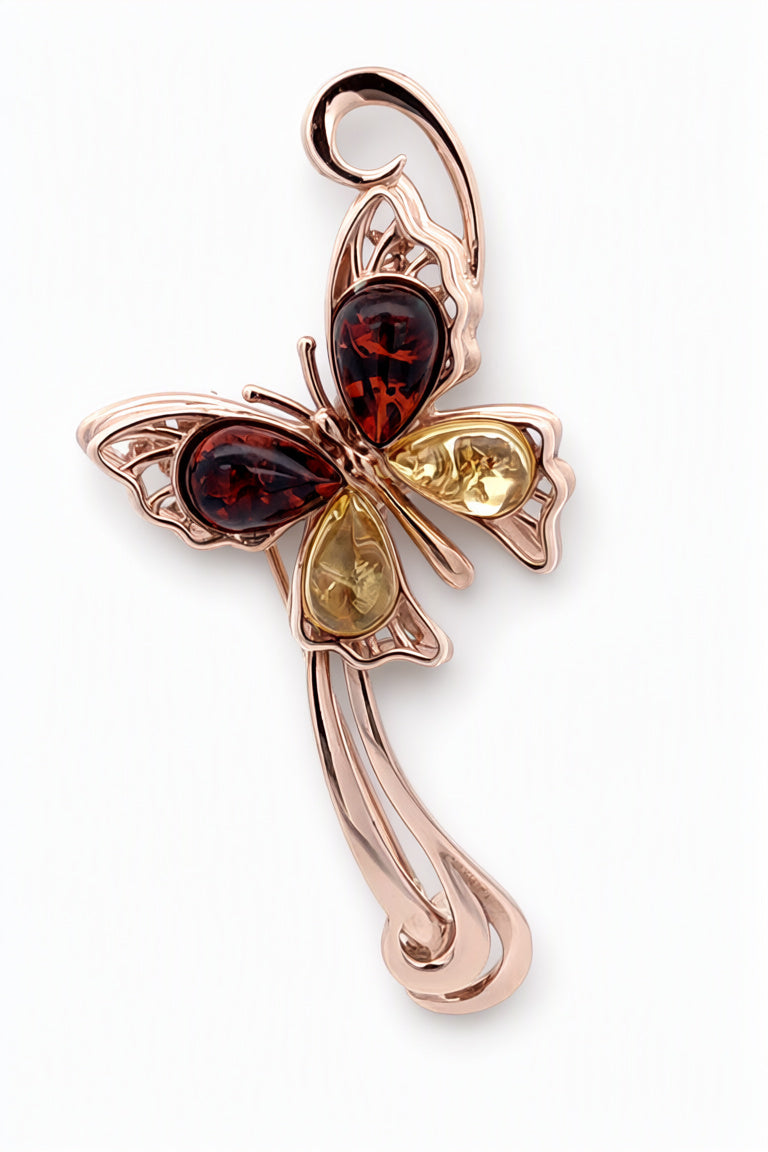 Teardrop Mixed Amber Silver Brooch — DARVIN (Pre-Order)